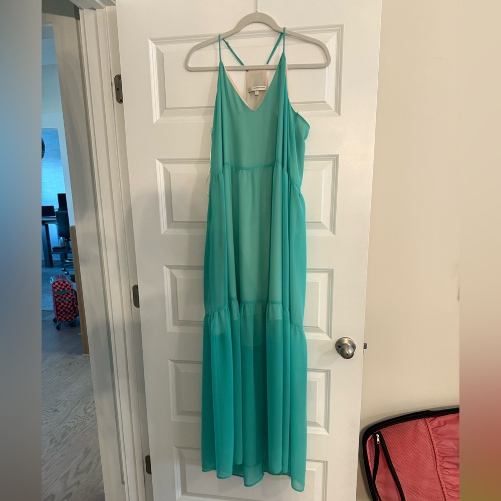 Lavender Brown Teal Whisper Tiered Maxi Dress - Size L